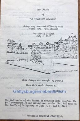 Dedication Program Tennessee Memorial Gettysburg